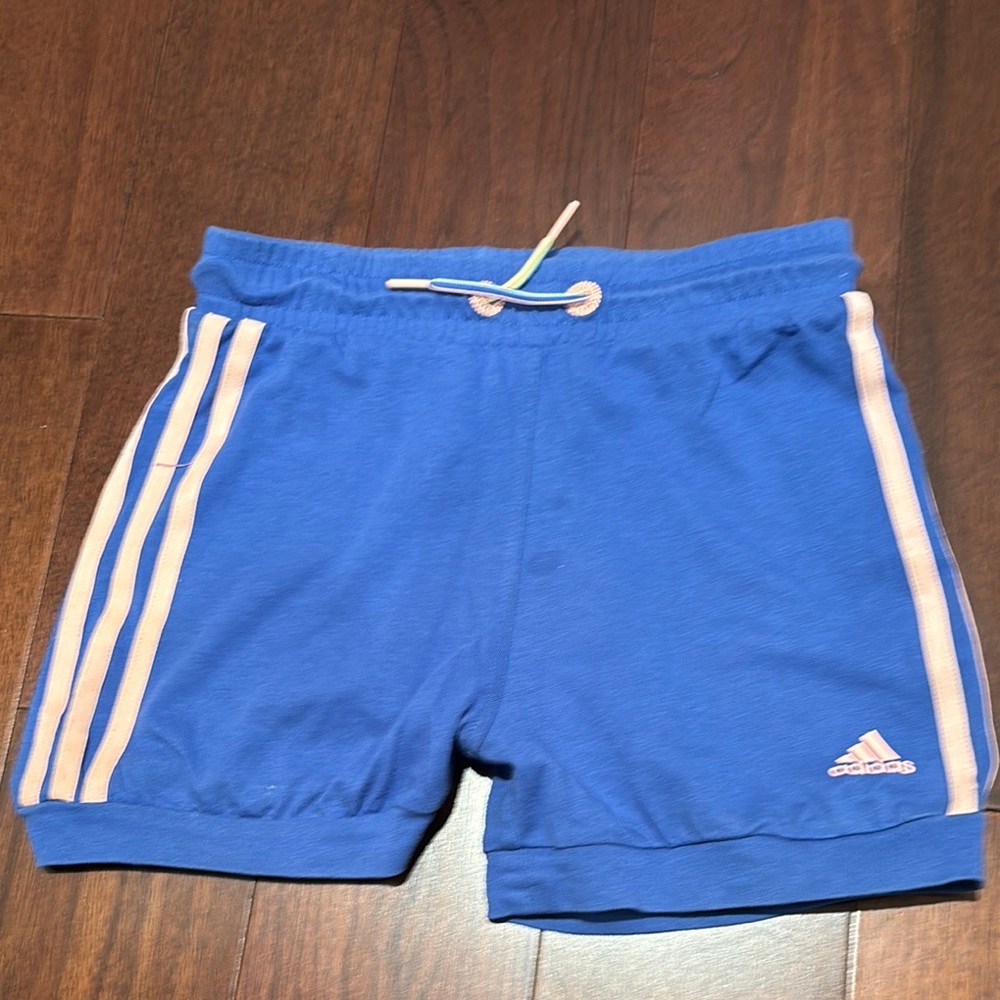 Adidas Blue and Pink Athletic Shorts with Signature Stripes